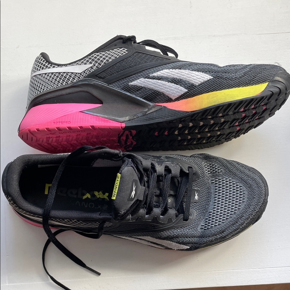 Reebok Men’s Nano x2 Black and Pink Athletic Sneakers